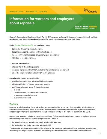 Information for workers and employers about reprisals