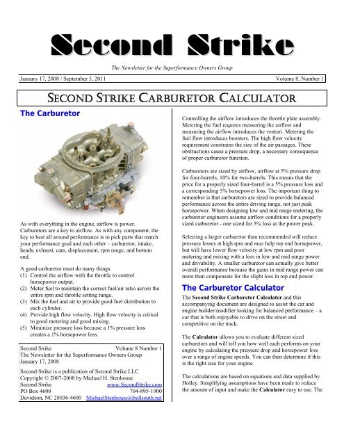 Carburetor Calculator - Second Strike