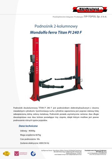 PodnoÅnik 2-kolumnowy Mondolfo ferro Titan PI 240 F - TIPTOPOL