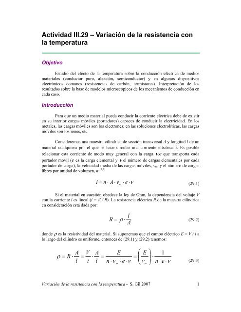 Actividad III.29 â VariaciÃ³n de la resistencia con la temperatura