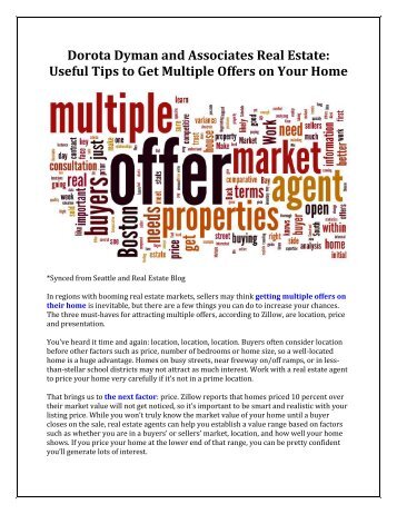 Dorota Dyman and Associates Real Estate: Useful Tips to Get Multiple Offers on Your Home