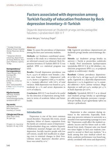 Depression factors in Turkish freshmen by BDI-II-T Factors ...