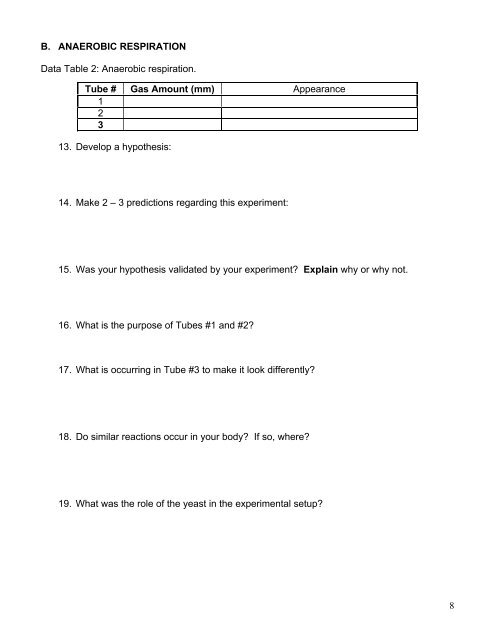 ENZYMES & CELLULAR RESPIRATION