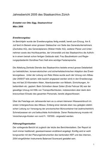 Jahresbericht 2005 des Staatsarchivs Zürich - Staatsarchiv - Kanton ...