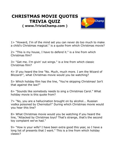 Christmas Movie Quotes Trivia Quiz Trivia Champ