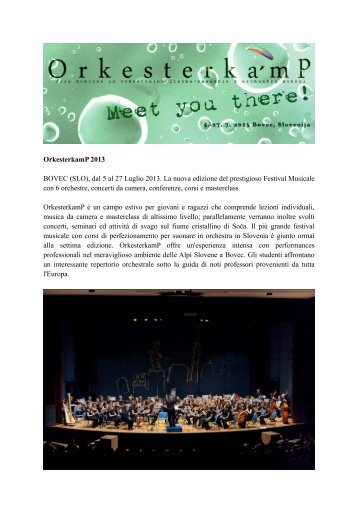 OrkesterkamP 2013 BOVEC (SLO), dal 5 al 27 ... - Banda Musicale