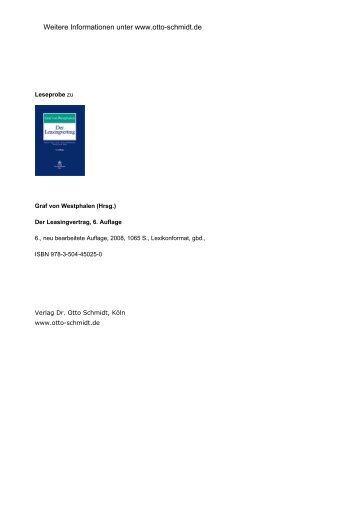 Graf von Westphalen (Hrsg.), Der Leasingvertrag, 6 ... - Buecher.de