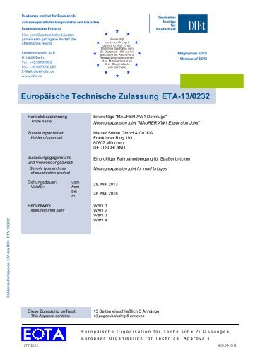 DIBt - Deutsche Institut fÃ¼r Bautechnik - Maurer SÃ¶hne Group