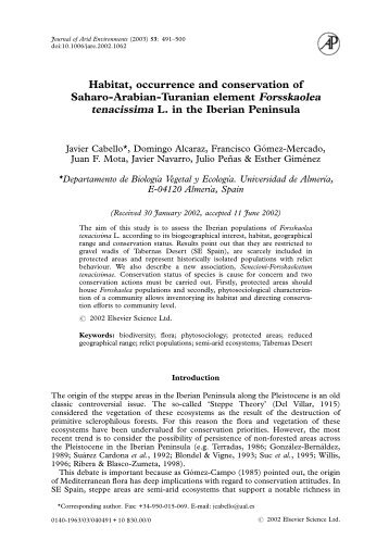 Habitat, occurrence and conservation of Saharo-Arabian-Turanian ...