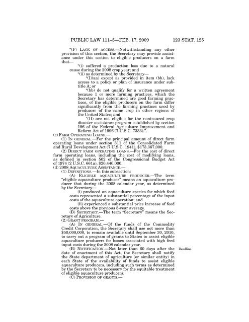 Public Law 111–5 111th Congress An Act - Loan Programs Office