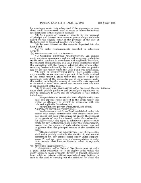 Public Law 111–5 111th Congress An Act - Loan Programs Office