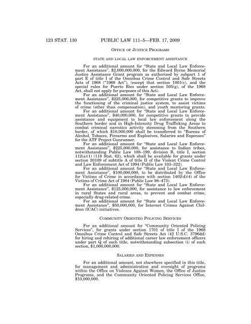 Public Law 111–5 111th Congress An Act - Loan Programs Office