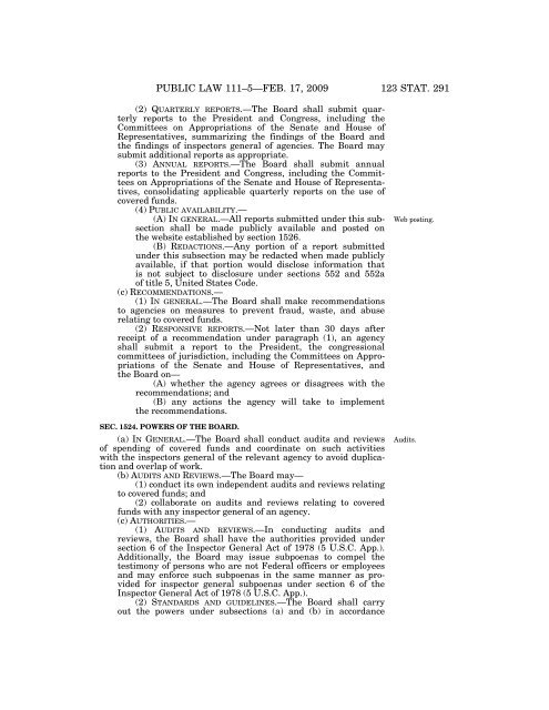 Public Law 111–5 111th Congress An Act - Loan Programs Office