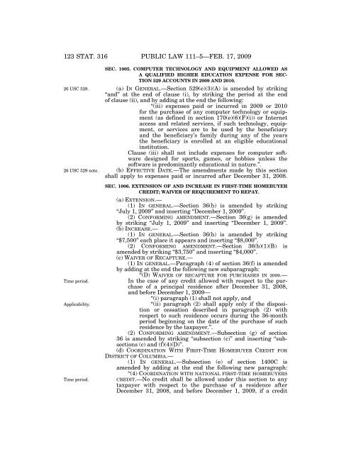 Public Law 111–5 111th Congress An Act - Loan Programs Office