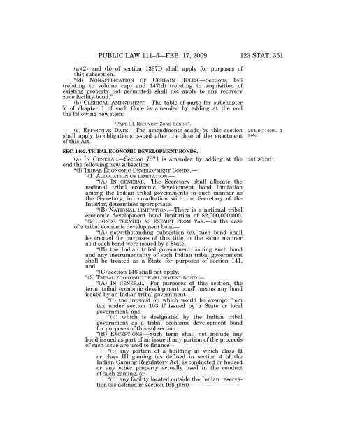 Public Law 111–5 111th Congress An Act - Loan Programs Office