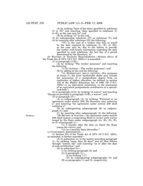 Public Law 111–5 111th Congress An Act - Loan Programs Office