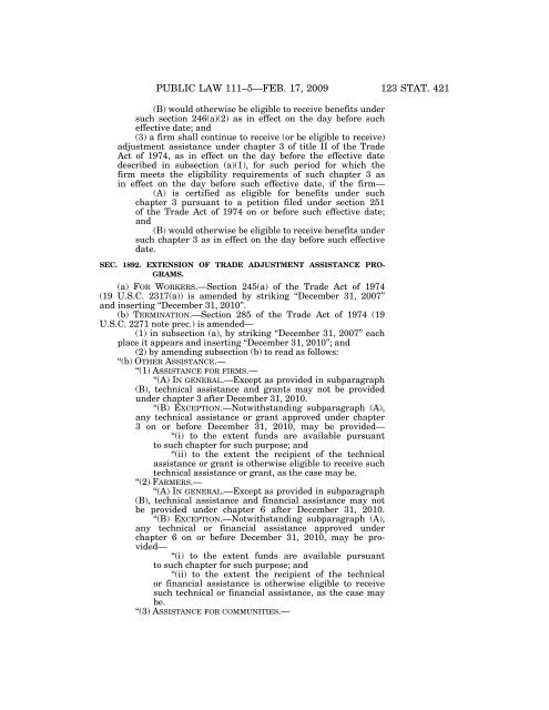 Public Law 111–5 111th Congress An Act - Loan Programs Office