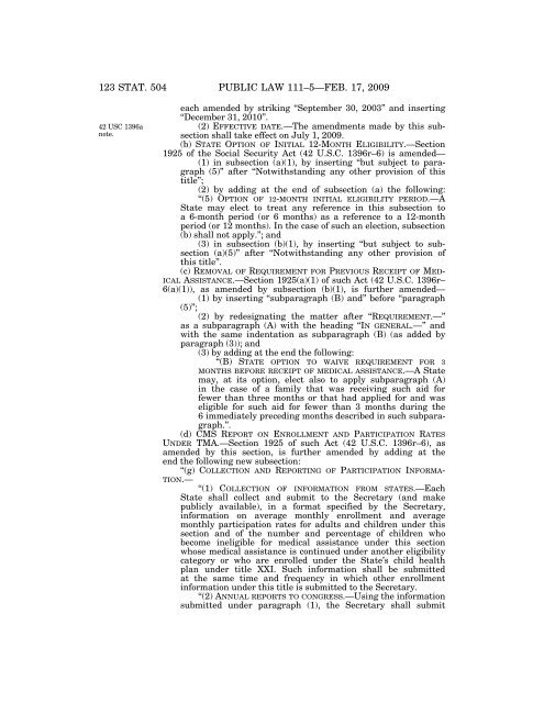 Public Law 111–5 111th Congress An Act - Loan Programs Office