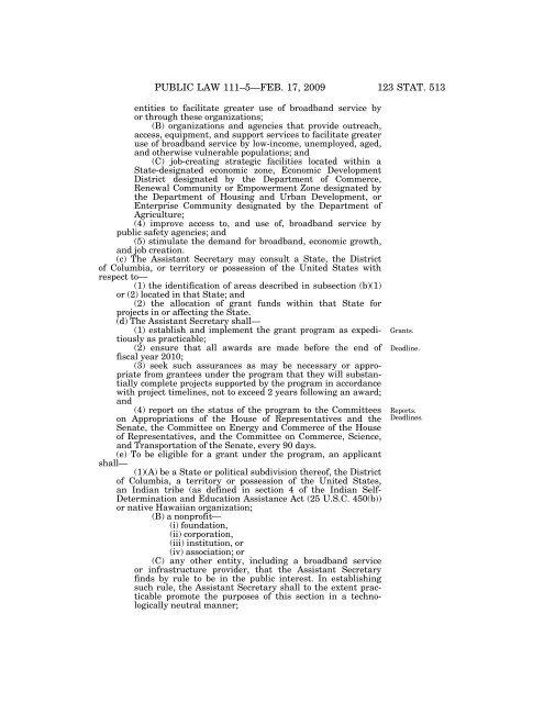 Public Law 111–5 111th Congress An Act - Loan Programs Office