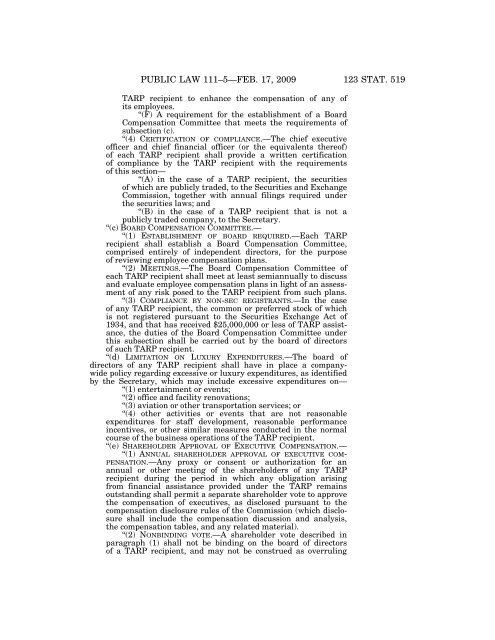 Public Law 111–5 111th Congress An Act - Loan Programs Office