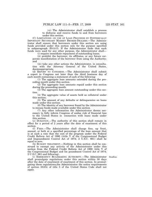 Public Law 111–5 111th Congress An Act - Loan Programs Office