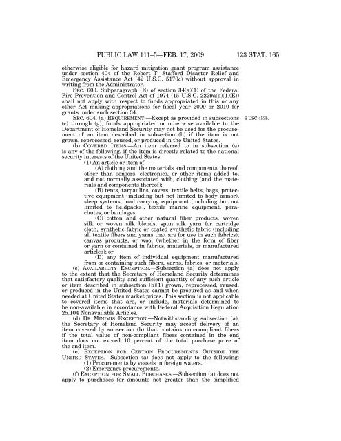 Public Law 111–5 111th Congress An Act - Loan Programs Office