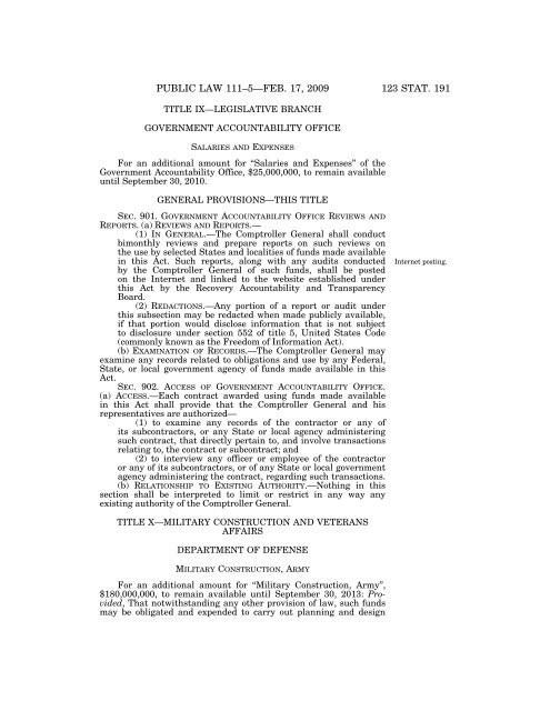 Public Law 111–5 111th Congress An Act - Loan Programs Office