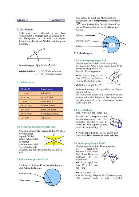Formelsammlung Geometrie 6 - Evangelisches Gymnasium