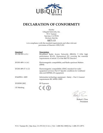 DECLARATION OF CONFORMITY - Ubiquiti Networks