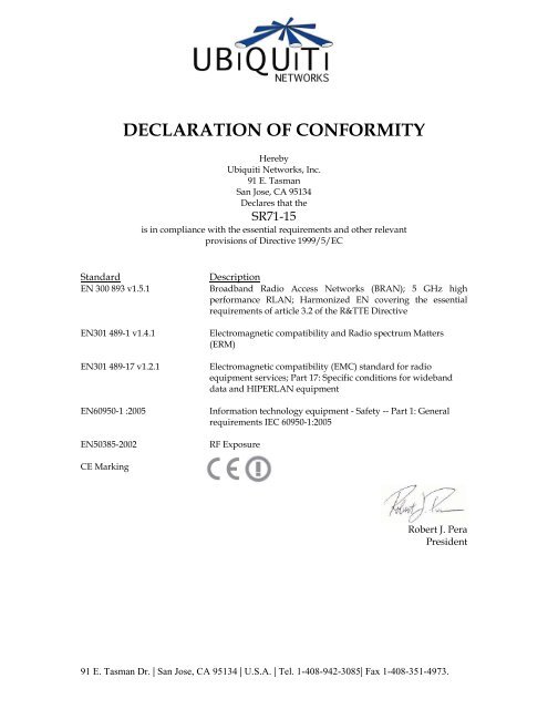 DECLARATION OF CONFORMITY - Ubiquiti Networks