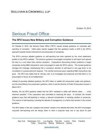 Serious Fraud Office - Sullivan & Cromwell