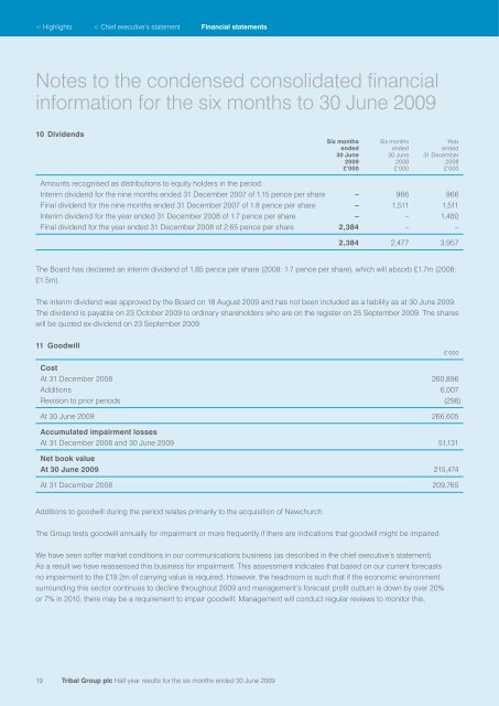 Tribal Group plc - Half year results 2009