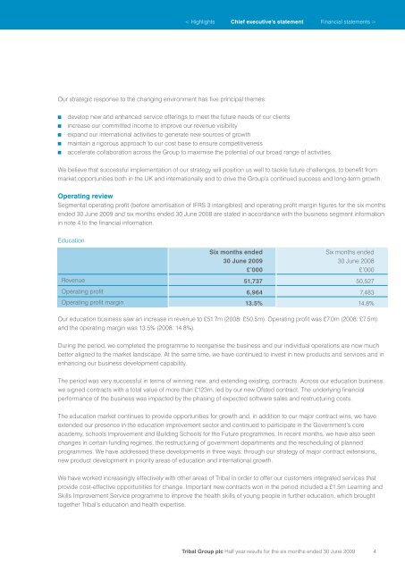 Tribal Group plc - Half year results 2009
