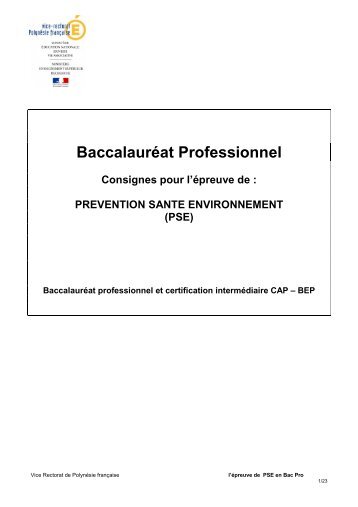 Evaluation de la PSE en Bac Pro_session 2013 - Vice-rectorat de ...