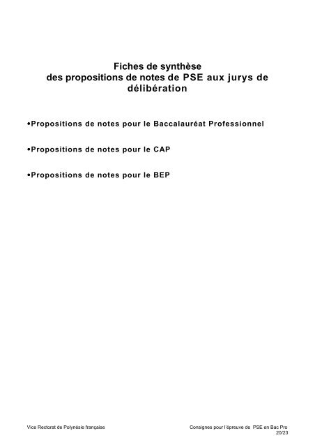 Evaluation de la PSE en Bac Pro_session 2013 - Vice-rectorat de ...