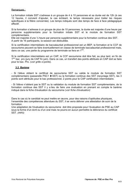 Evaluation de la PSE en Bac Pro_session 2013 - Vice-rectorat de ...