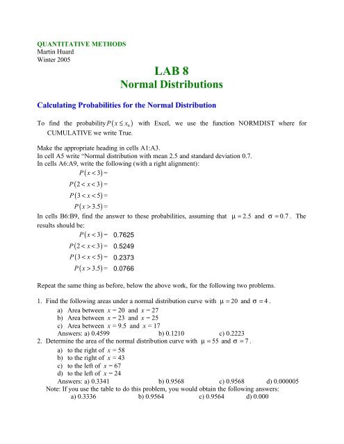 Lab 8 - Normal Distributions - SLC Home Page