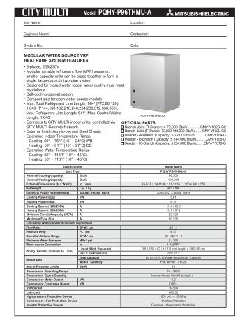 Model: PQHY-P96THMU-A - Mitsubishi Electric Sales Canada Inc.