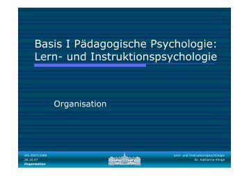 Basis I Pädagogische Psychologie: Lern- und Instruktionspsychologie