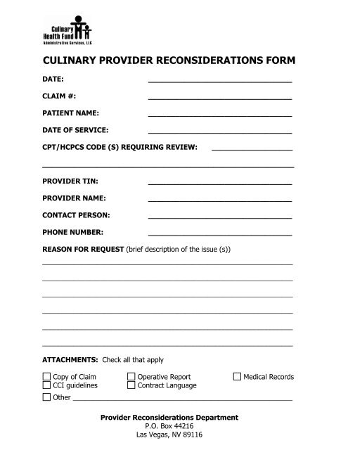 Provider Guide - the Culinary Health Fund