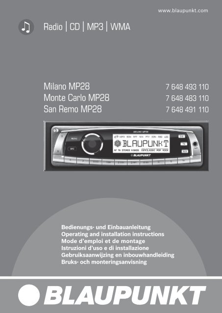 Radio CD MP3 WMA Milano MP28 Monte Carlo MP28 ... - Blaupunkt