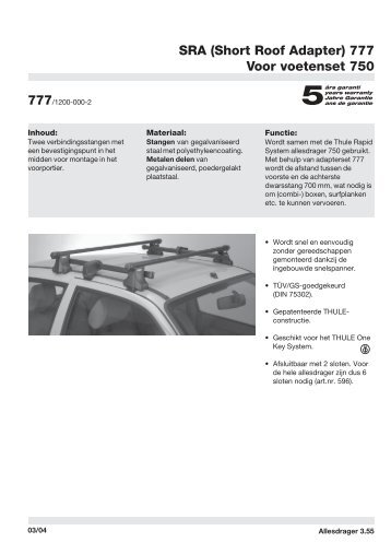 SRA (Short Roof Adapter) 777 Voor voetenset 750 - PartsPoint