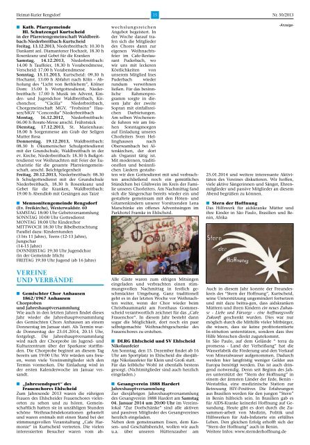 Dorfgemeinschaftshaus, Alter Schulhof Sonntag 15. Dezember 2013 ...