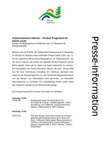 Hubertuswoche Altenau â GroÃes Programm fÃ¼r ... - Der Oberharz