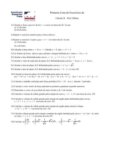 Primeira Lista de ExercÃƒÂ­cios de - Milton ProcÃƒÂ³pio de Borba