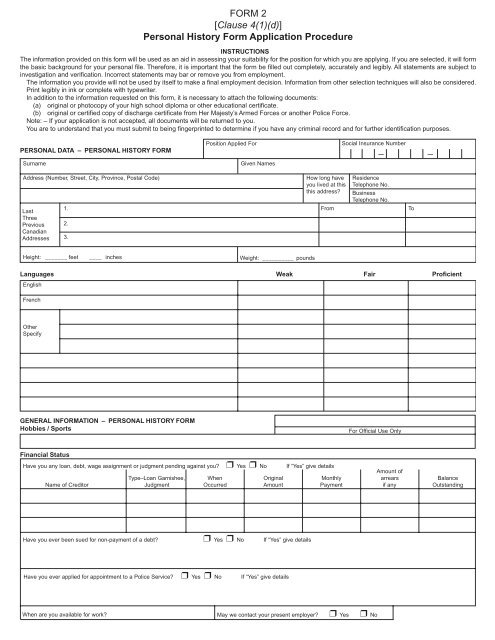 – FORM 2 [Clause 4(1)(d)] Personal History Form Application ...