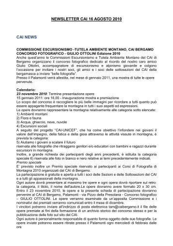 newsletter cai 16 agosto 2010 cai news - Club Alpino Italiano