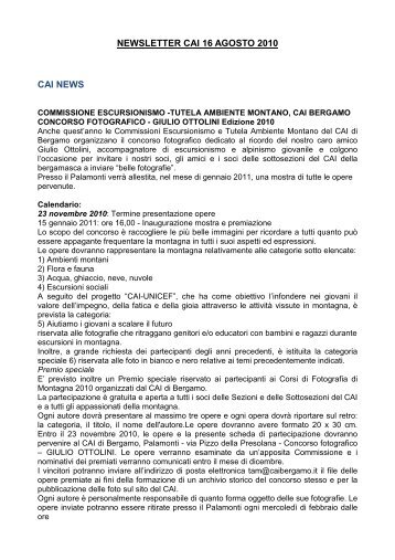 newsletter cai 16 agosto 2010 cai news - Club Alpino Italiano