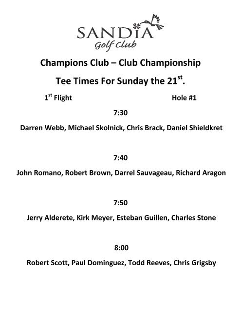 Champions Club Tee Times For Sunda ... - Sandia Golf Club