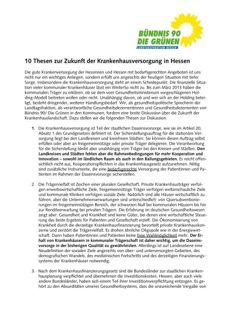 10 Thesen zur Zukunft der Krankenhausversorgung in Hessen